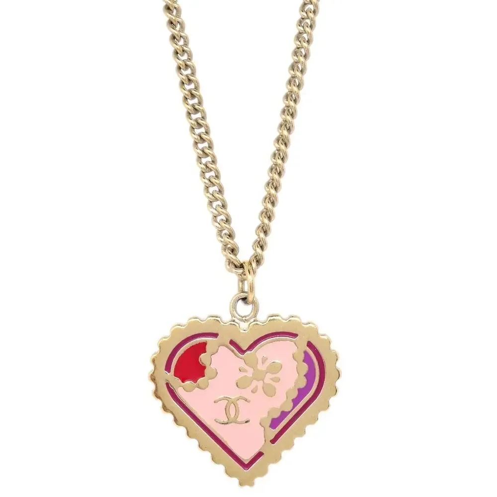 Chanel Metal With Crystals CC Heart Pendant Jewelry Gold - Picture 2 of 3